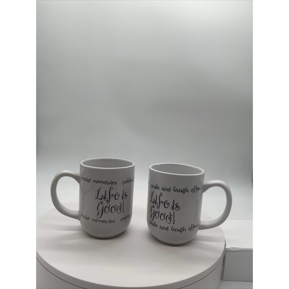 Life is Good Mug Royal Norfolk 4.5 Inch Black and White Set Of Two